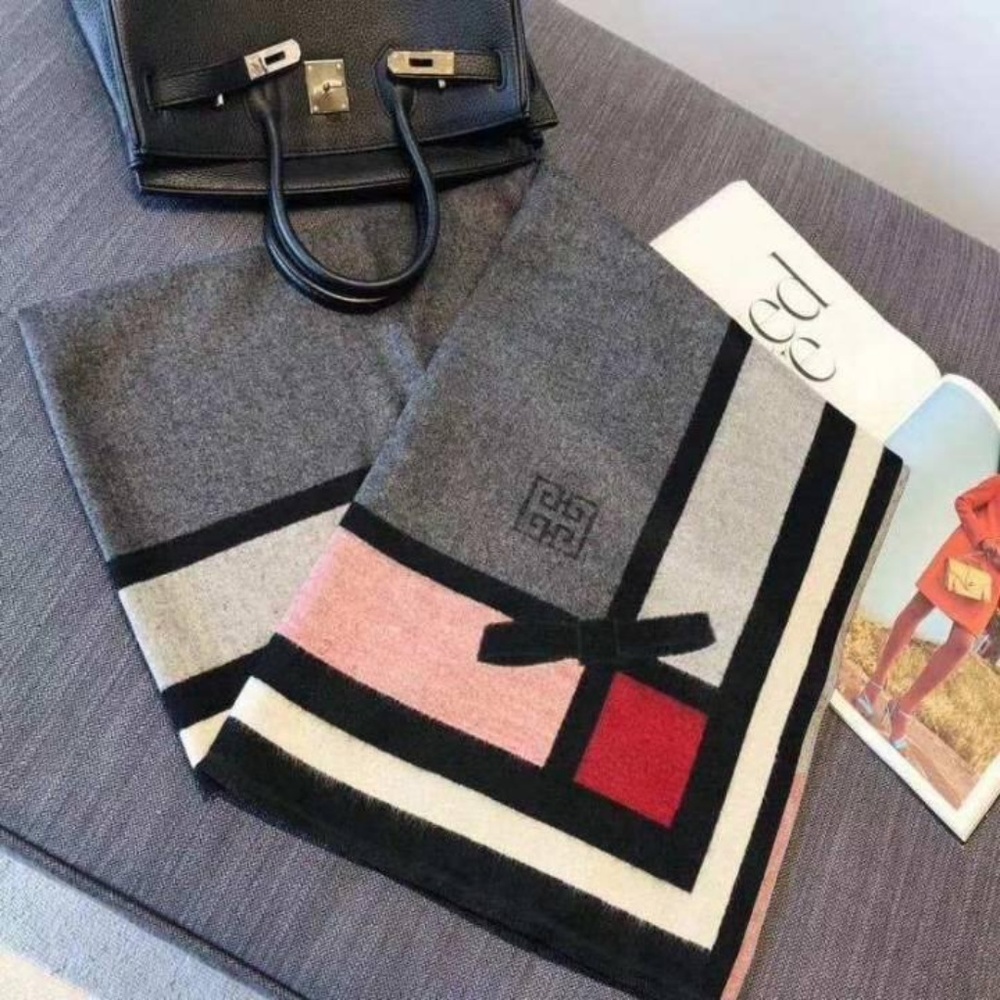 Givenchy Scarf 100% Cashmere Pink & Grey Color